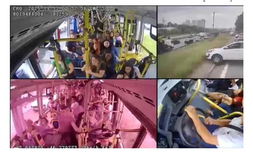Câmera flagra ônibus desgovernado em acidente com 16 veículos em São Paulo